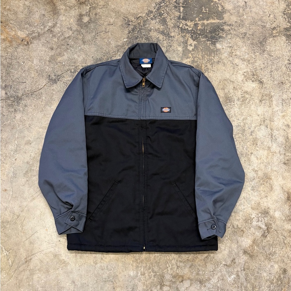 Vintage Dickies Workwear Jacket Grey & Black Two-Tone Quilted Lining Size M